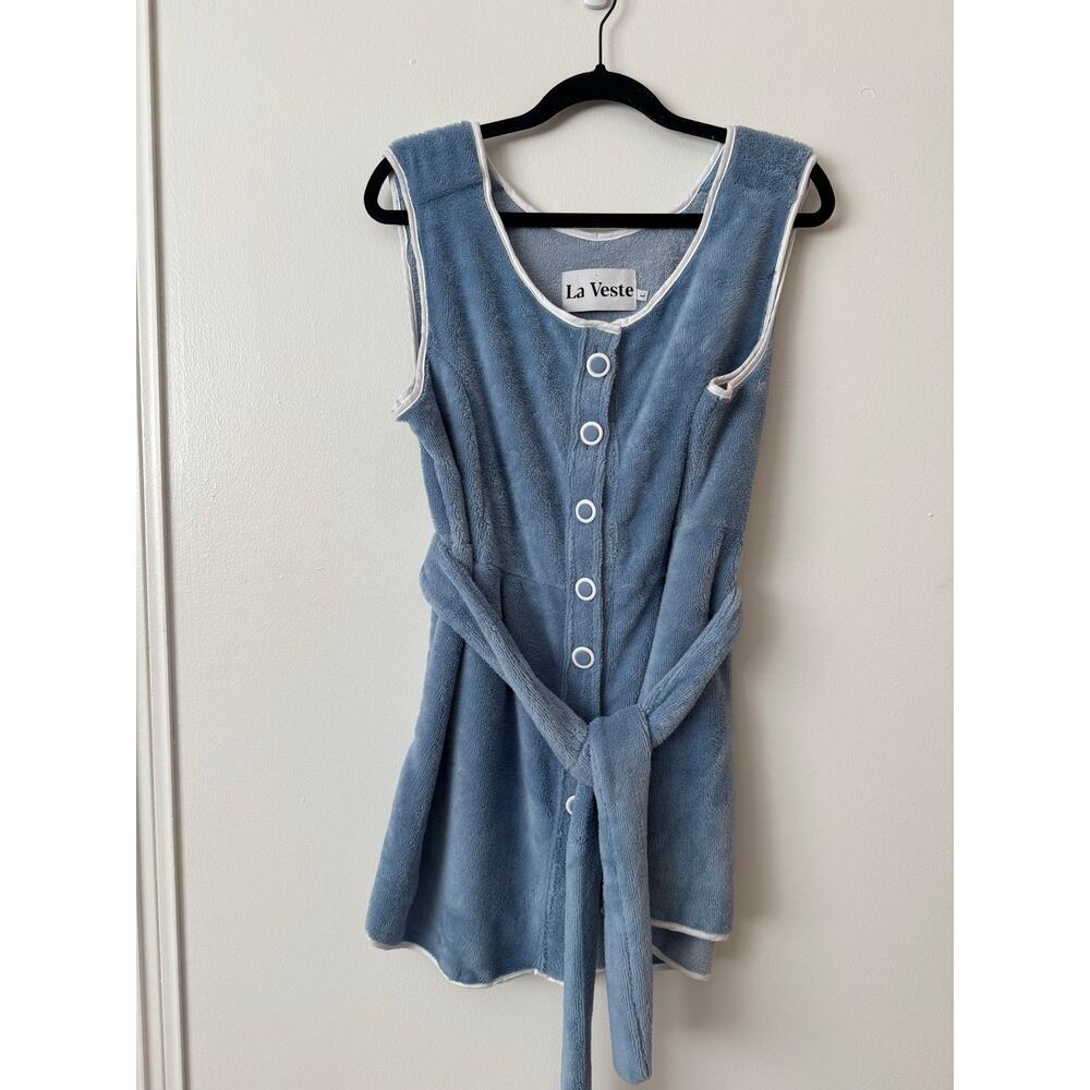 La Veste L Mini Lima Terry Cloth Towel Dress in Blue - Picture 2 of 7